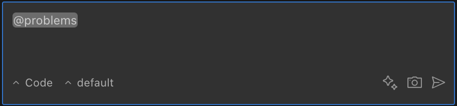Problems mention example showing VS Code problems panel being referenced with @problems